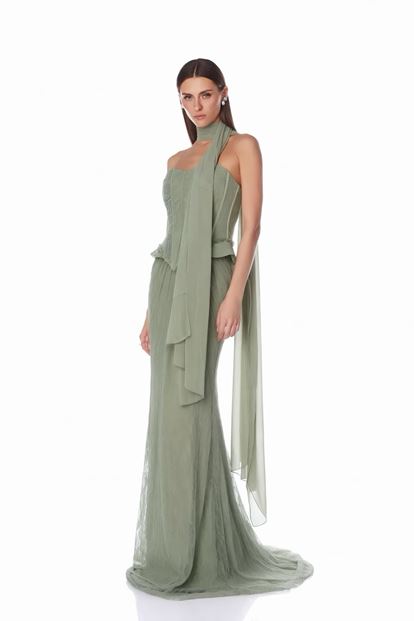 Mint Strapless Corset Lace Evening Dress